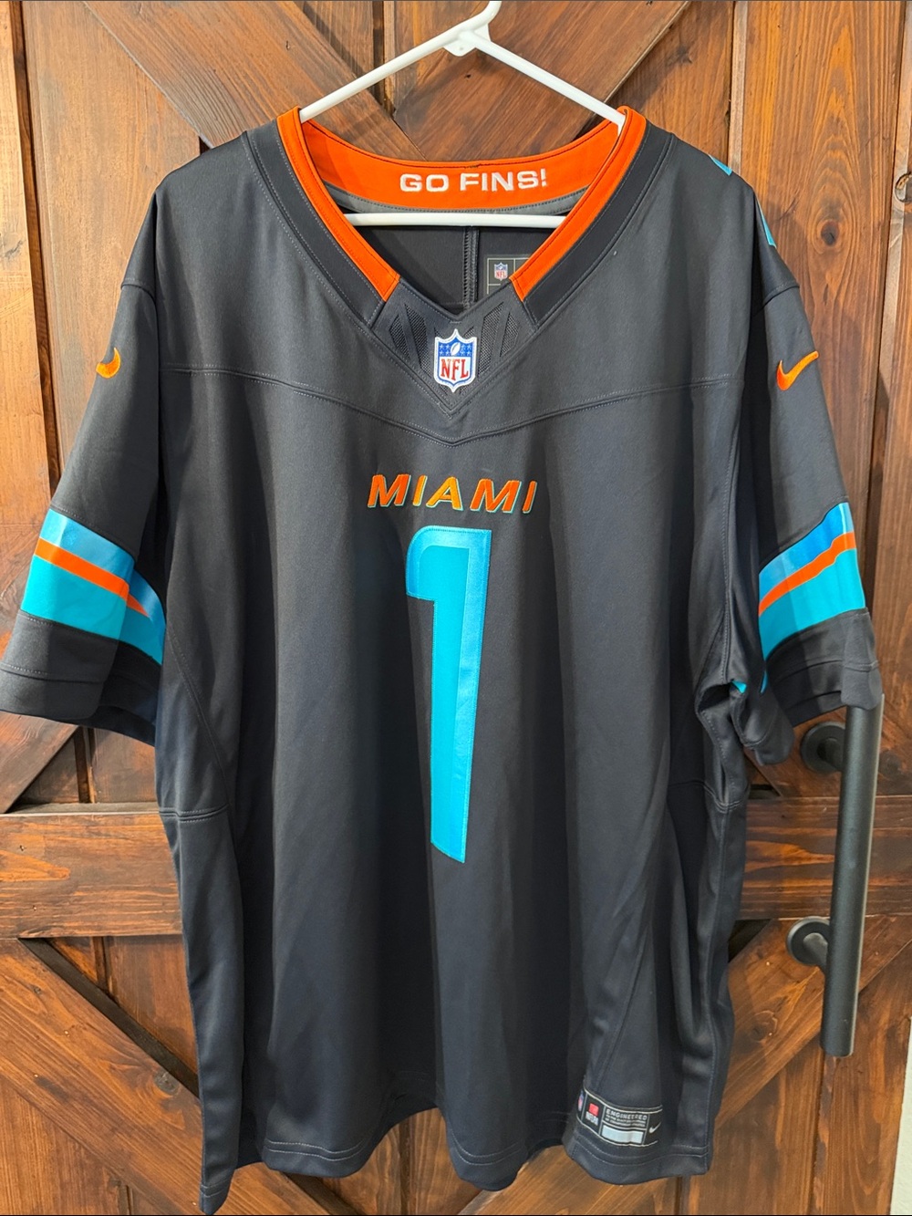 Nike Black Miami Dolphins Men’s Tua Vapor Jersey with Aqua and Orange Accents
